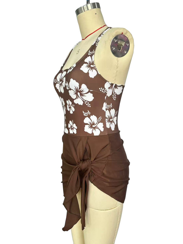 Sexy slim skirt-style printed one-piece swimsuit bikini
