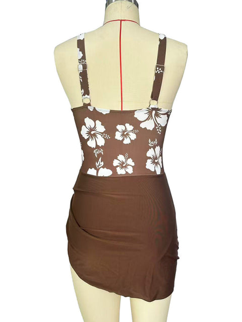 Sexy slim skirt-style printed one-piece swimsuit bikini