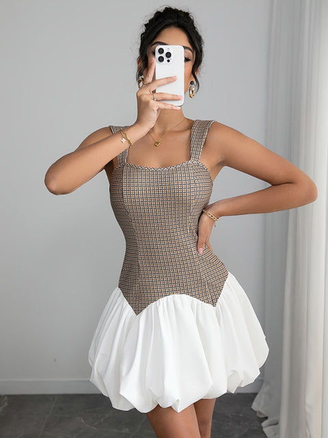 Houndstooth stretch slim short jumper dress