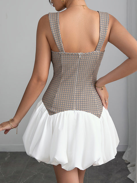 Houndstooth stretch slim short jumper dress