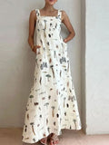 Women's Sleeveless Lace-up Suspender Sexy Print Dress