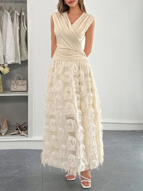 Elegant deep V paneled long dress