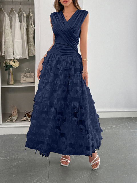 Elegant deep V paneled long dress