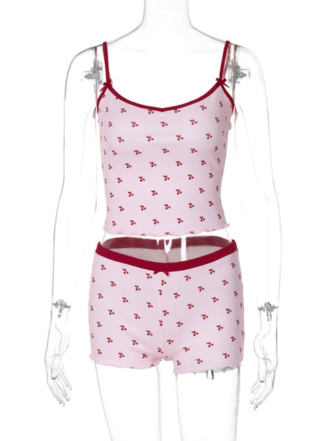 Cherry Print Camisole Shorts Pajama Set