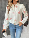 Single-breasted cardigan stand-up collar ethnic print shirt