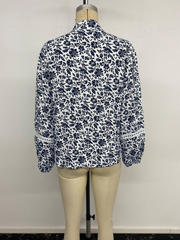 Casual and elegant retro strappy V-neck floral top