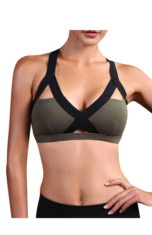 Color Contrast Sexy Cross Elastic Sports Bra - Rokkaku 18 online shop
