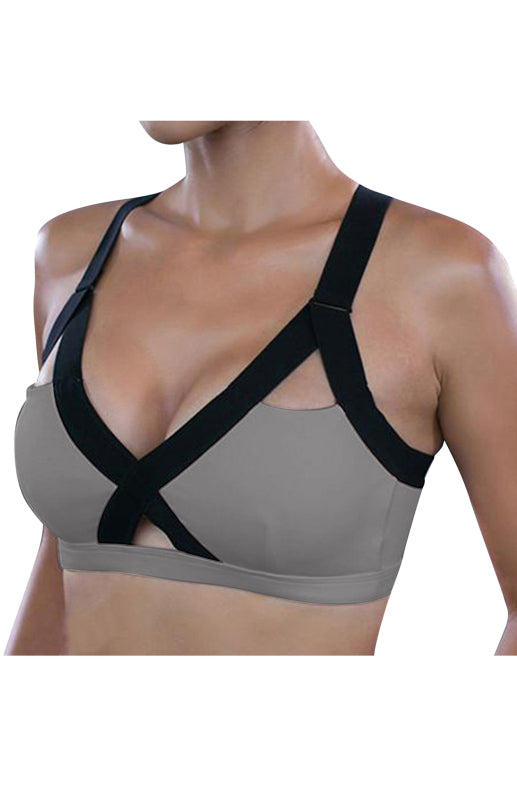Color Contrast Sexy Cross Elastic Sports Bra - Rokkaku 18 online shop