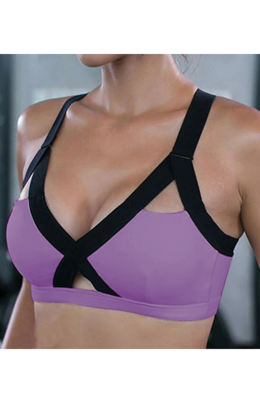 Color Contrast Sexy Cross Elastic Sports Bra - Rokkaku 18 online shop