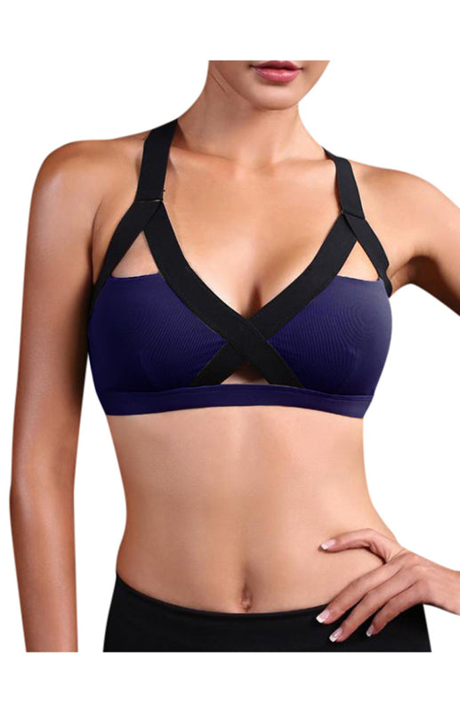 Color Contrast Sexy Cross Elastic Sports Bra - Rokkaku 18 online shop