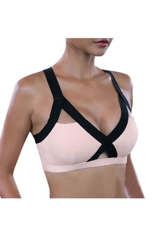 Color Contrast Sexy Cross Elastic Sports Bra - Rokkaku 18 online shop