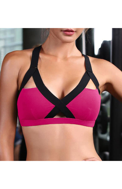 Color Contrast Sexy Cross Elastic Sports Bra - Rokkaku 18 online shop