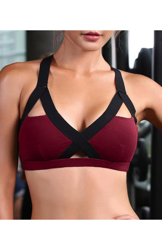 Color Contrast Sexy Cross Elastic Sports Bra - Rokkaku 18 online shop
