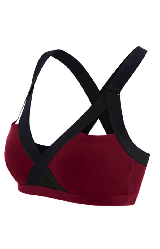 Color Contrast Sexy Cross Elastic Sports Bra - Rokkaku 18 online shop