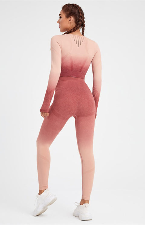 Women's Long Sleeve Gradient Yoga Set