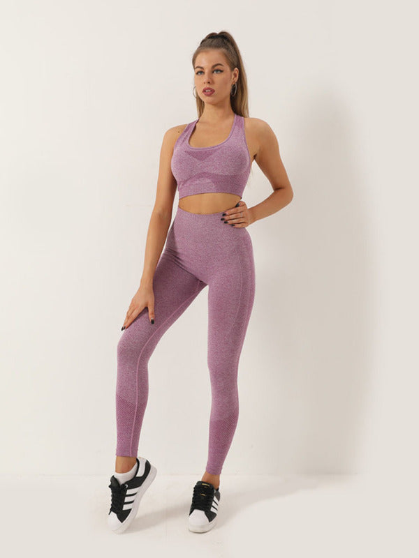 Women's Seamless Dotted Two-piece Peach Hip Trousers Racerback Bra Vest Sports Suit - Rokkaku 18 online shop