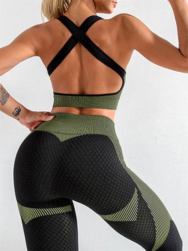 Women's Halter Neck Yoga Tank Top + High Waist Tight Yoga Pants Two-Piece Set - Rokkaku 18 online shop