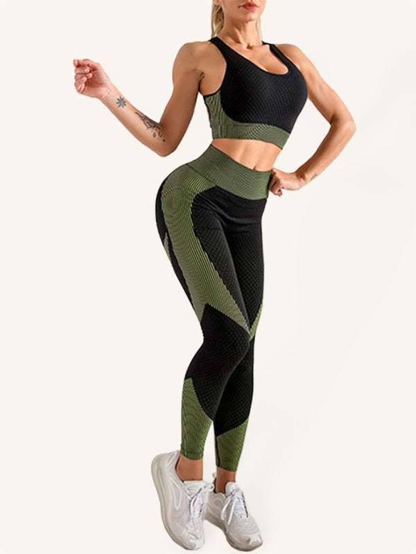 Women's Halter Neck Yoga Tank Top + High Waist Tight Yoga Pants Two-Piece Set - Rokkaku 18 online shop