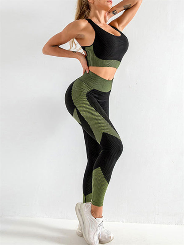 Women's Halter Neck Yoga Tank Top + High Waist Tight Yoga Pants Two-Piece Set - Rokkaku 18 online shop