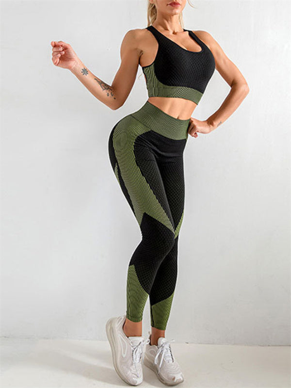 Women's Halter Neck Yoga Tank Top + High Waist Tight Yoga Pants Two-Piece Set - Rokkaku 18 online shop