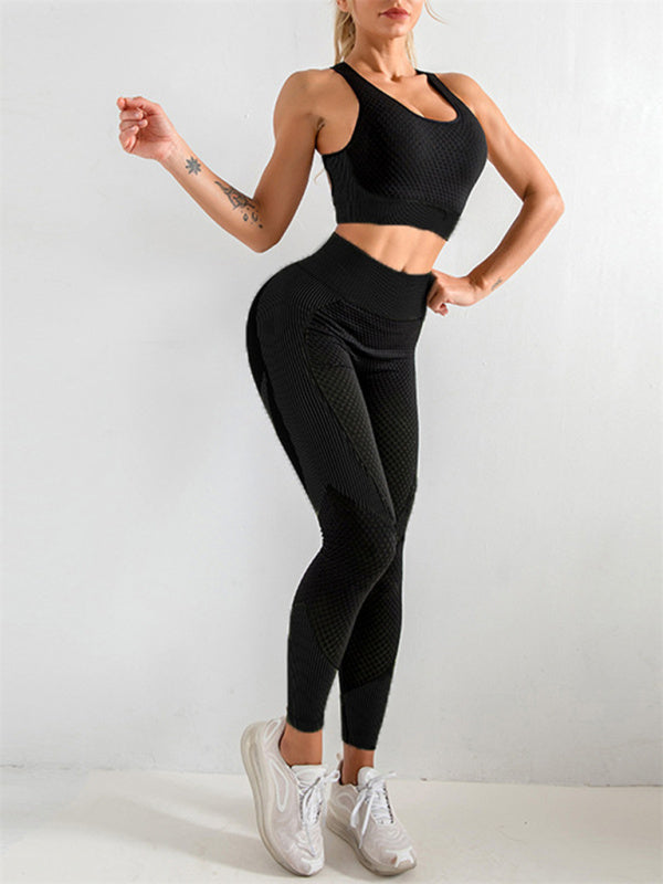Women's Halter Neck Yoga Tank Top + High Waist Tight Yoga Pants Two-Piece Set - Rokkaku 18 online shop