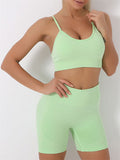 Women's Solid Color Seamless Camisole Yoga Sports Bra + Shorts Two-Piece Set - Rokkaku 18 online shop