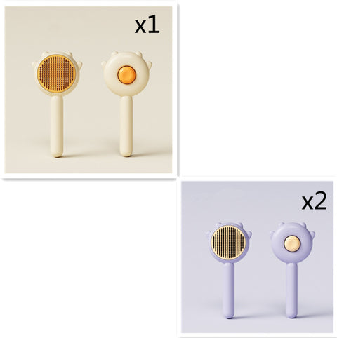 CJ pet hair removal brush in beige and purple with ergonomic handle for easy pet grooming