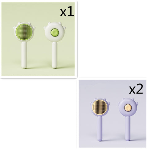 CJ Pet's Collection pet hair removal brush in green and purple with ergonomic handle for easy grooming