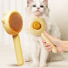 CJ pet hair removal brush in yellow held near a fluffy white cat for easy grooming