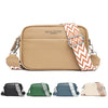CJ rhombus embroidered crossbody bag in tan with patterned strap and multiple color options