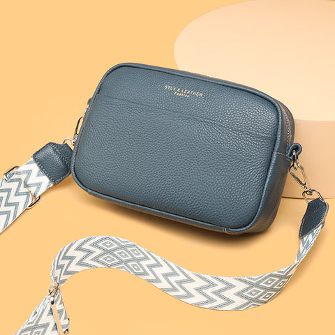CJ stylish rhombus embroidered crossbody bag in blue with patterned adjustable strap