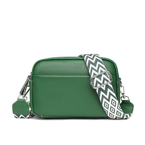 Green rhombus embroidered crossbody bag with adjustable patterned strap by CJ