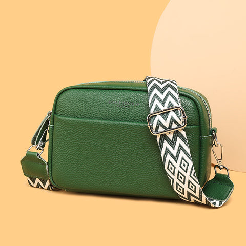 Green rhombus embroidered crossbody bag with patterned adjustable strap by CJ
