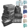 CJ 8-piece packing cube set in black with various sizes and compartments for organized travel packing