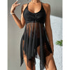 Ladies Yarn Swing Split Swimsuit High Waist Mesh Swimsuit Crossover Tops Double Shoulder Strap