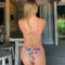 Sexy Printed Lace up Bikini Backless Split Swimsuit Women