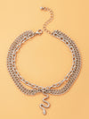 Gold heart-shaped chain anklet tassel snake-shaped pendant three-layer anklet for women