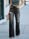 Women's Washed Ripped Wide Leg Jeans