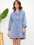 Women's Casual Loose Denim Balloon Sleeve Long Sleeve Dress