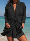 Women's Solid Color Pleated Lapel Long-sleeved Cardigan + Shorts Two-Piece Set