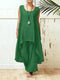 Cotton linen fashion casual irregular sleeveless wide-leg pants two-piece set