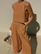 New casual loose solid color sleeveless shirt trousers two-piece set