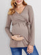 European and American solid color nursing V-neck long-sleeved maternity dress
